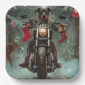 Doberman Hond Rijden Motorfiets Kerstmis Papieren Bordje (Voorkant)