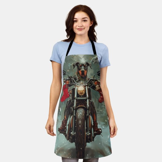 Doberman Hond Rijden Motorfiets Kerstmis Schort (Gedragen)