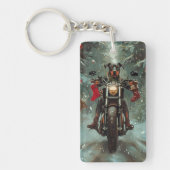 Doberman Hond Rijden Motorfiets Kerstmis Sleutelhanger (Voorkant)