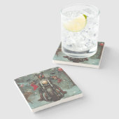 Doberman Hond Rijden Motorfiets Kerstmis Stenen Onderzetter (Zijkant)