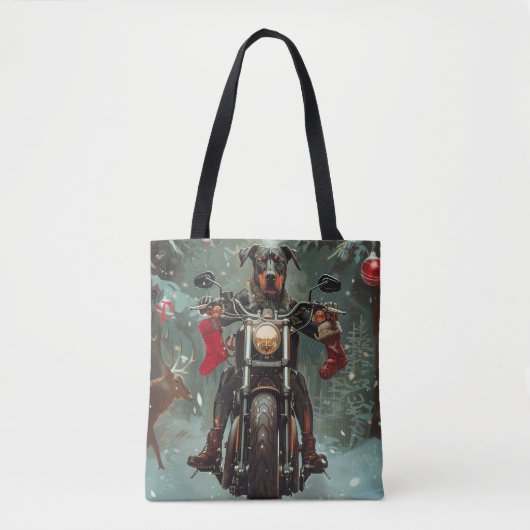 Doberman Hond Rijden Motorfiets Kerstmis Tote Bag (Voorkant)
