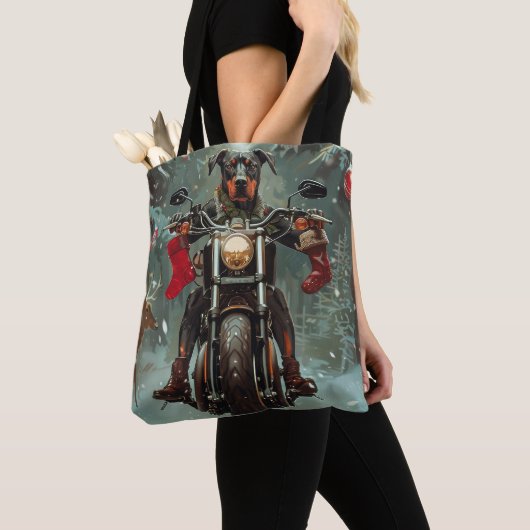 Doberman Hond Rijden Motorfiets Kerstmis Tote Bag (Dichtbij)