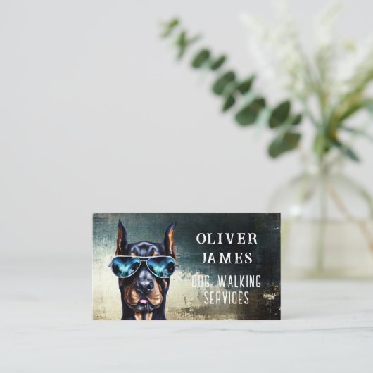 Doberman Hond Wandelen en Dierenverzorging Visitekaartje (Staand voorkant)