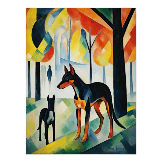 Doberman hond wandelen in het park 05 - Madeleine Perfect Poster (Voorkant)