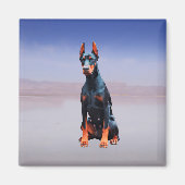Doberman hond zitten op het strand magneet (Voorkant)