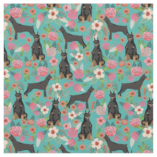 Doberman honden floraalturquoise stof (Close Up)