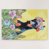 Doberman hondenbloemen legpuzzel (Horizontaal)