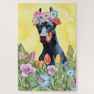 Doberman hondenbloemen legpuzzel