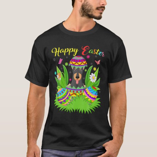 Doberman Hondenliefhebber Floral Easter Egg Funny  T-shirt (Voorkant)