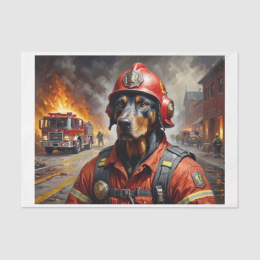 Doberman hondenras als brandweerman tissuepapier (Voorkant)