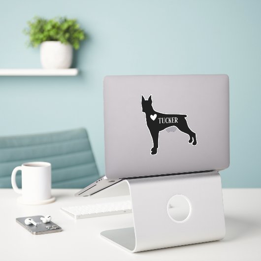 Doberman Hondenras Silhouet Aangepaste naam Sticker (Laptop op bureau)
