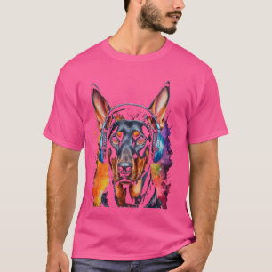 Doberman Hoofdtelefoon Hond Grappig Animal Art Pri T-shirt