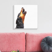 Doberman howling, close-up canvas afdruk (Insitu (Woonkamer))
