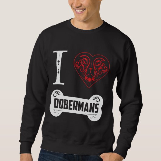 Doberman I Heart Dobermans Bone Ornaments Trui (Voorkant)