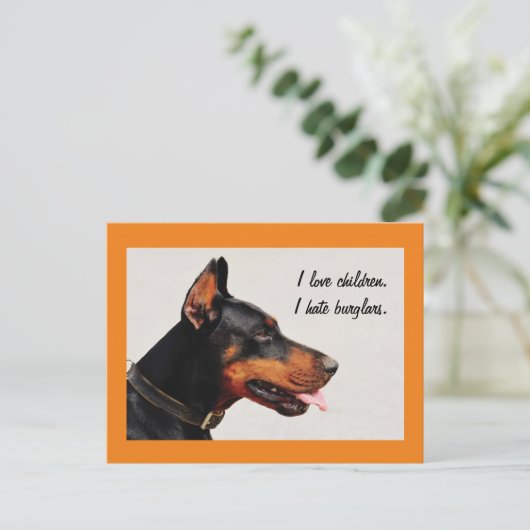 Doberman "Ik haat inbrekers" briefkaart (Staand voorkant)