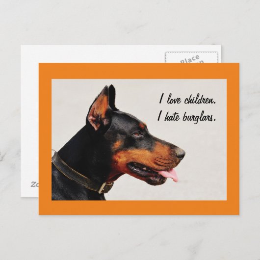 Doberman "Ik haat inbrekers" briefkaart (Voorkant / Achterkant)