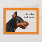 Doberman "Ik haat inbrekers" briefkaart (Voorkant)