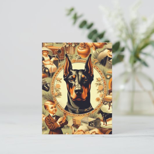  Doberman Illustratie Briefkaart (Staand voorkant)
