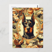 Doberman Illustratie Briefkaart (Voorkant / Achterkant)