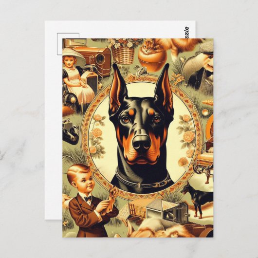  Doberman Illustratie Briefkaart (Voorkant / Achterkant)