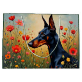 Doberman in a field of flowers groot cadeauzakje (Achterkant)