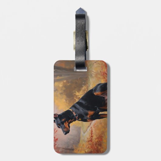 Doberman in de herfst laat Herfst inspireren Bagagelabel (Achterkant verticaal)