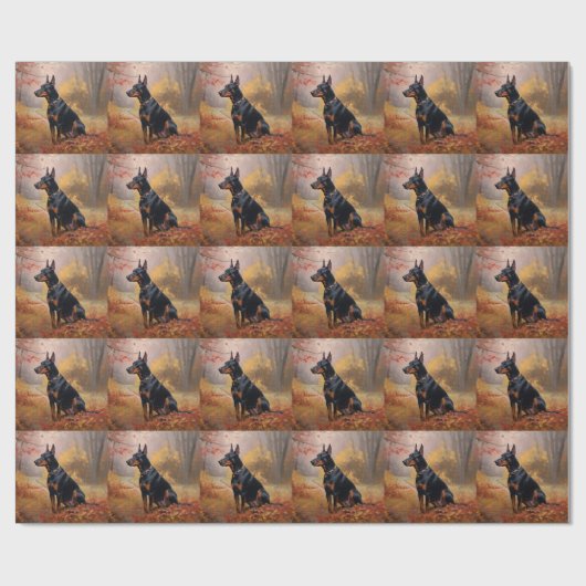 Doberman in de herfst laat Herfst inspireren Cadeaupapier (Vlak)