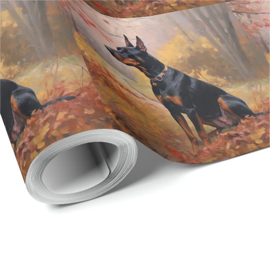 Doberman in de herfst laat Herfst inspireren Cadeaupapier (Rol Hoek)