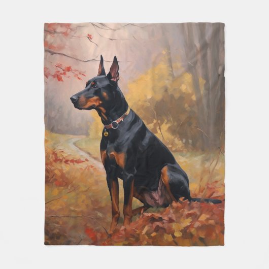 Doberman in de herfst laat Herfst inspireren Fleece Deken (Voorkant)