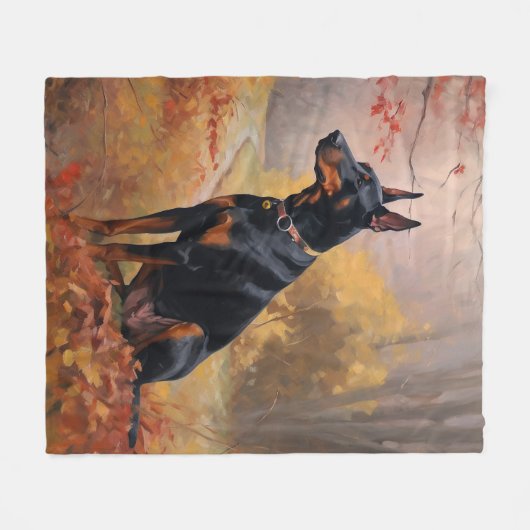 Doberman in de herfst laat Herfst inspireren Fleece Deken (Voorkant (Horizontaal))