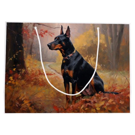 Doberman in de herfst laat Herfst inspireren Groot Cadeauzakje (Achterkant)