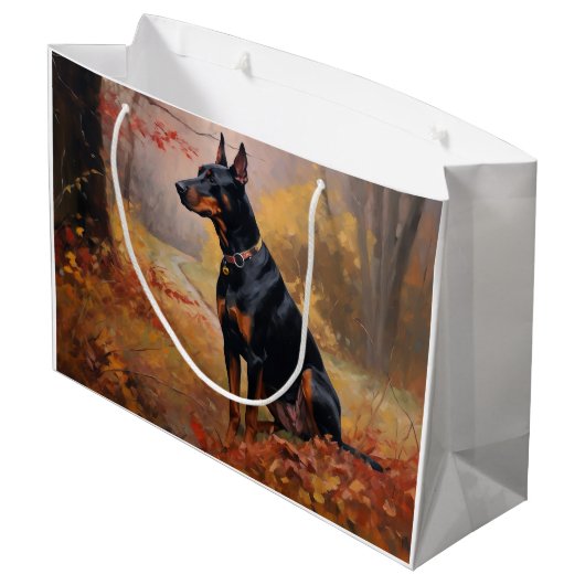 Doberman in de herfst laat Herfst inspireren Groot Cadeauzakje (Achterkant Gekanteld)
