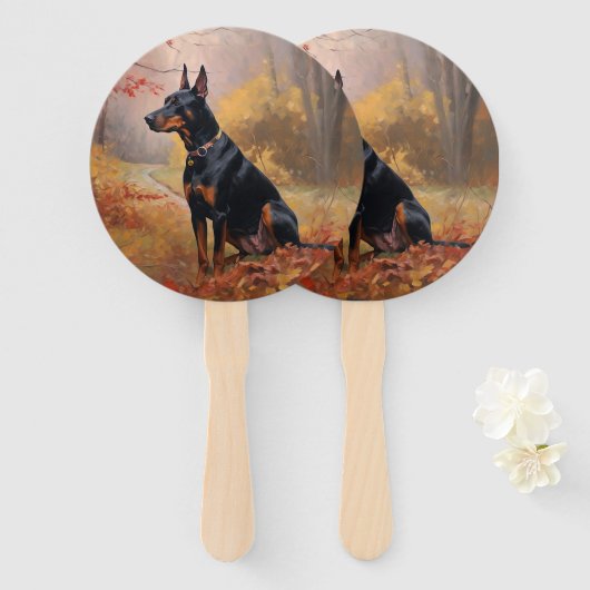 Doberman in de herfst laat Herfst inspireren Handwaaier (Voorkant en achterkant)