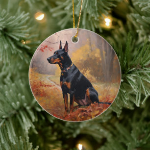 Doberman in de herfst laat Herfst inspireren Keramisch Ornament