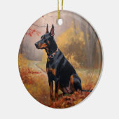Doberman in de herfst laat Herfst inspireren Keramisch Ornament (Links)