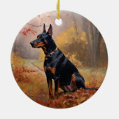 Doberman in de herfst laat Herfst inspireren Keramisch Ornament (Achterkant)