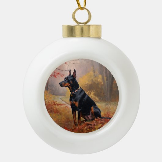 Doberman in de herfst laat Herfst inspireren Keramische Bal Ornament (Voorkant)