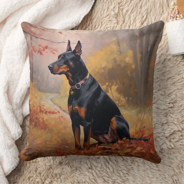 Doberman in de herfst laat Herfst inspireren Kussen (Deken)