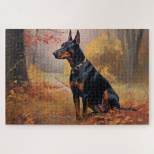 Doberman in de herfst laat Herfst inspireren Legpuzzel