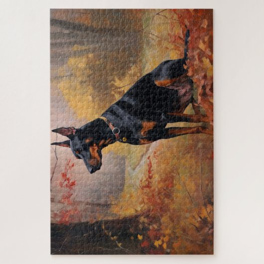 Doberman in de herfst laat Herfst inspireren Legpuzzel (Verticaal)