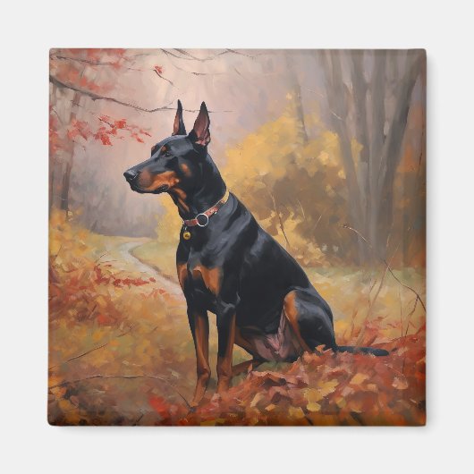 Doberman in de herfst laat Herfst inspireren Magneet (Voorkant)