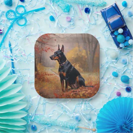 Doberman in de herfst laat Herfst inspireren Papieren Bordje (Feest)