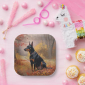 Doberman in de herfst laat Herfst inspireren Papieren Bordje (Feest)