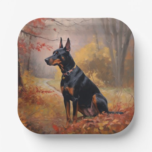 Doberman in de herfst laat Herfst inspireren Papieren Bordje (Voorkant)
