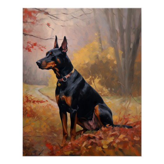Doberman in de herfst laat Herfst inspireren Perfect Poster (Voorkant)