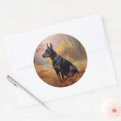 Doberman in de herfst laat Herfst inspireren Ronde Sticker (Envelop)