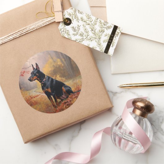 Doberman in de herfst laat Herfst inspireren Ronde Sticker (Geschenken)