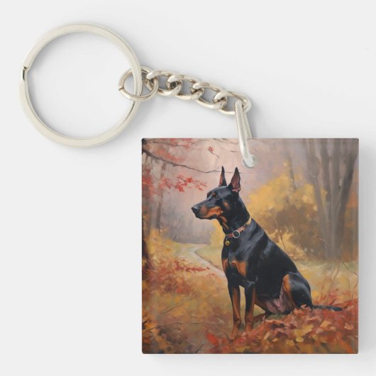 Doberman in de herfst laat Herfst inspireren Sleutelhanger (Voorkant)