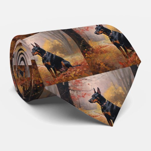 Doberman in de herfst laat Herfst inspireren Stropdas (Opgerold)
