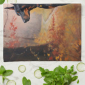 Doberman in de herfst laat Herfst inspireren Theedoek (Gevouwen)